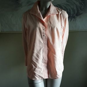 Chico's Orange & White Striped Long Sleeve Shirt